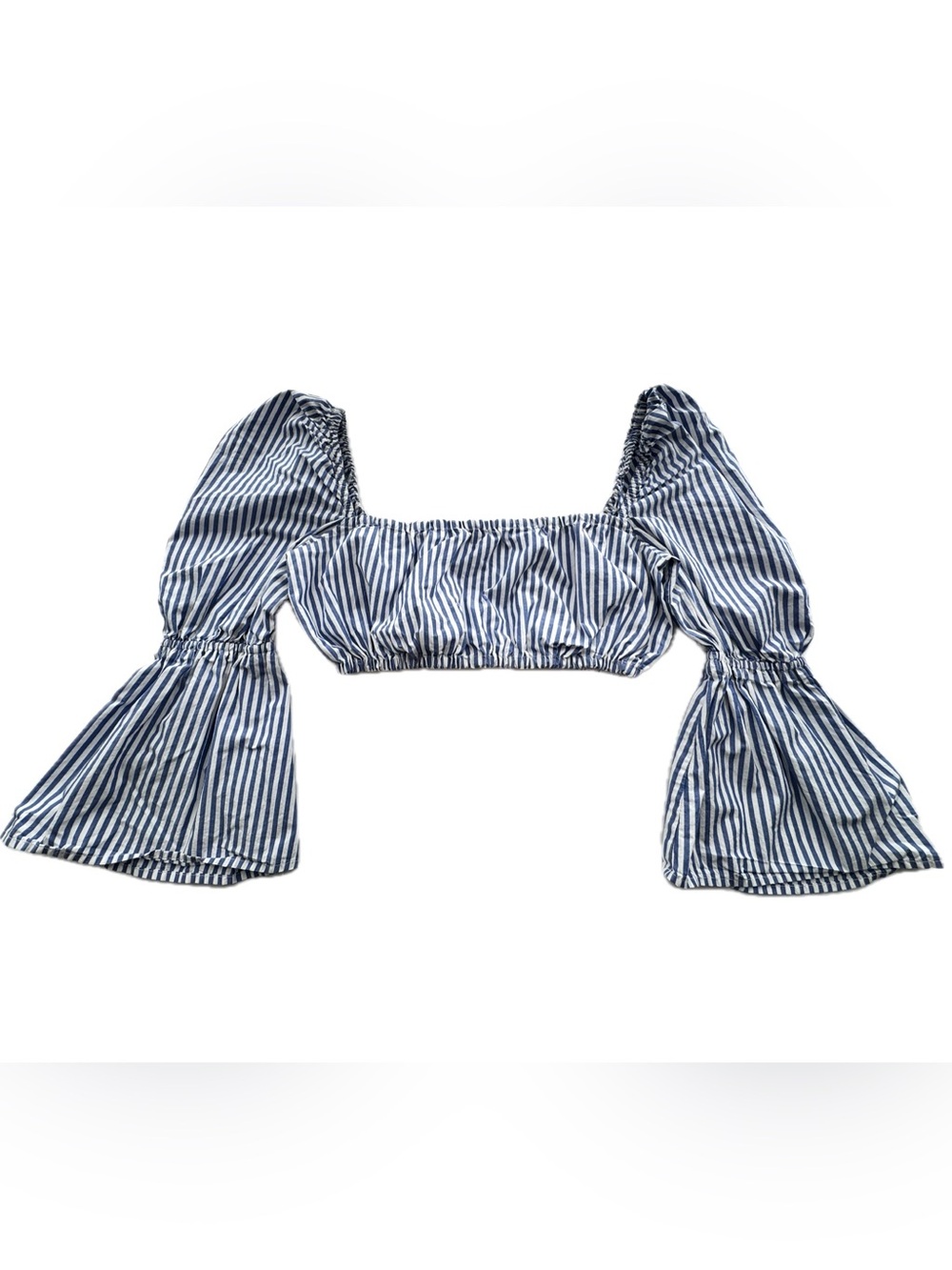 STAUD Blue White Stripe Puff Sleeve Crop Top Size 4